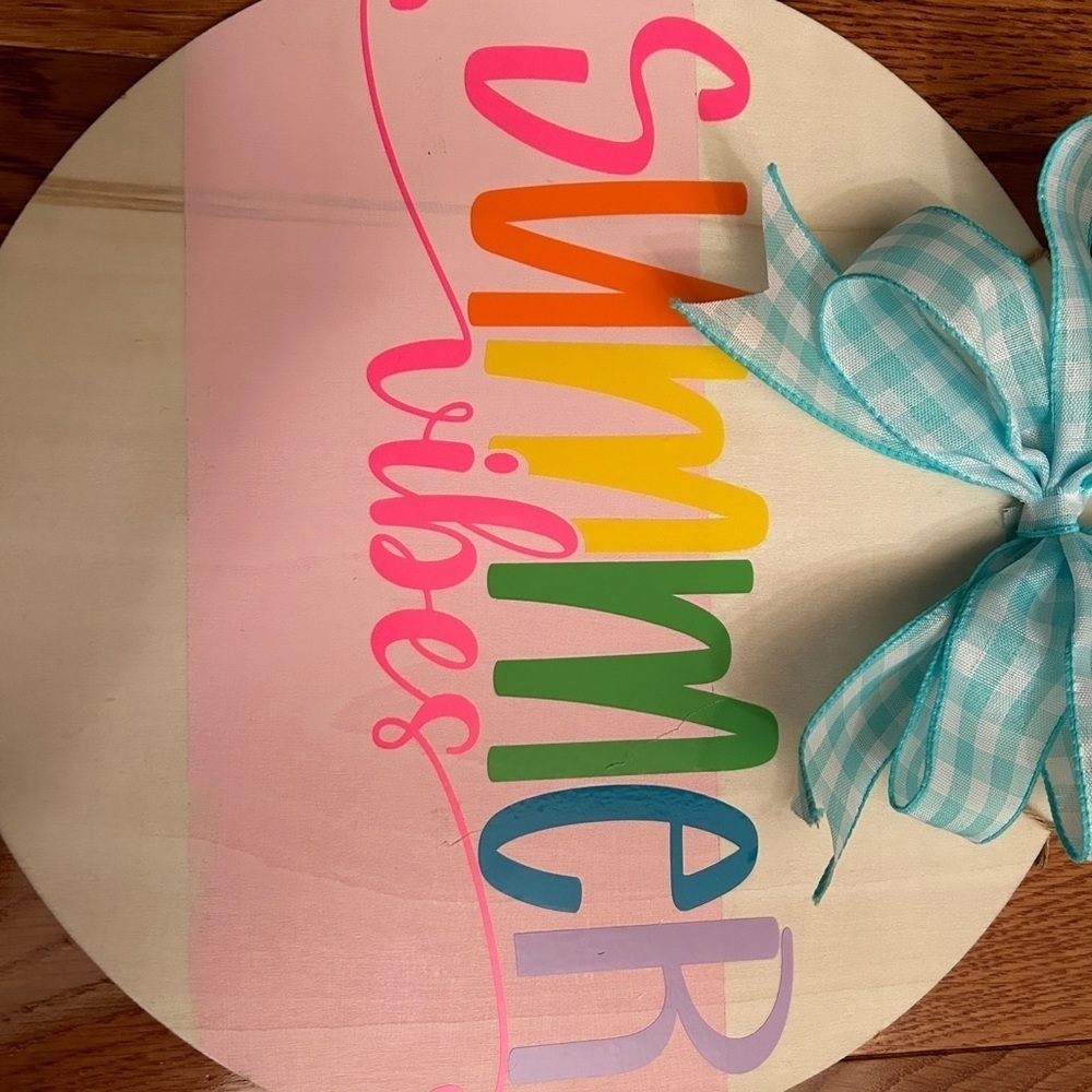 Summer Vibes Wooden Sign 12x12 Round | Handmade Beach Decor - Picture 2 of 3